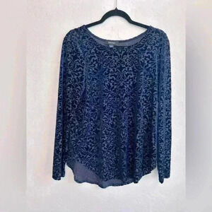 Karen Kane LG long sleeve shirttail velvet burnout blouse. Whimsigoth retro y2k